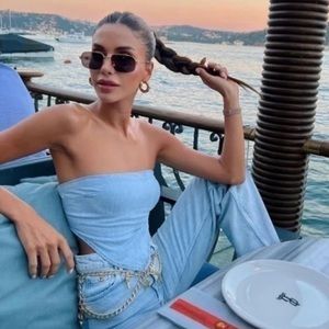 Zara * Denim Strapless  Bandeau Top Blue